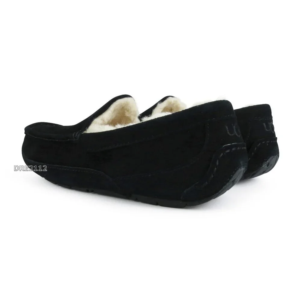 UGG Ascot Black Suede Fur Slippers Mens Size 9 NEW